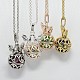 Trendy Women's Brass Rolo Chain Peace Sign and Birds Cage Pendant Necklaces NJEW-F053-07-1