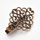 ヘアアクセサリー鉄ワニのヘアクリップパーツ  真鍮細工の花のカボションベゼルのセッティングで  アンティークブロンズ  42x30.5x10mm X-MAK-WH0002-02AB-1