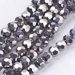 Chapelets de perles en verre électroplaqué, facetté (32 facettes), ronde, Plaqué Argent, 4mm, Trou: 0.5mm, Environ 100 pcs/chapelet, 14.2 pouce