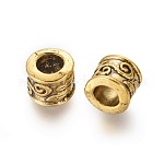 Perles avec un grand trou   , Perles européennes de style tibétain, sans plomb et sans cadmium, colonne, Or antique, 8.5x7mm, Trou: 5mm
