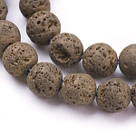 Fili di perle di roccia lavica naturale elettrodeposta sottovuoto, tondo, oro placcato, 8~8.5mm, Foro: 1 mm,circa48pcs/filo, 15.35 pollici (39 cm)