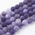 Chapelets de perles en agate naturelle craquelée, teinte, ronde, Grade a, violet, 10mm, Trou: 1mm, Environ 39 pcs/chapelet, 14.9 pouce