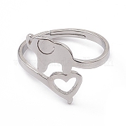 201 Stainless Steel Elephant with Heart Adjustable Ring for Women RJEW-K238-07P