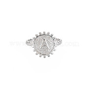 304 anillo redondo plano de acero inoxidable con letra inicial abierta para hombres y mujeres RJEW-S405-246P-A