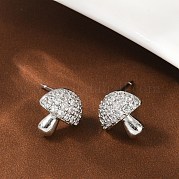 Серьги-гвоздики из латуни с микропаве из прозрачных кубических цирконий в форме гриба EJEW-F895-17P