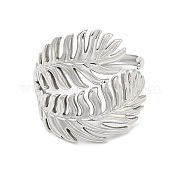 304 Stainless Steel Leaf Open Cuff Ring for Women RJEW-M149-23P
