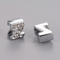 Alloy Rhinestone Letter Charms, Platinum Metal Color, Letter.N, 17x12x2mm,  Hole: 1.5mm
