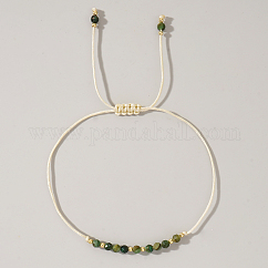 Geflochtene Perlenarmbänder aus natürlichem Geburtsstein für Frauen, Smaragd, mit Messing-Perlen, Innendurchmesser: 11 Zoll (28 cm)