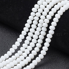 Fili di perline di vetro opaco tinta unita, sfaccettato, rondelle, bianco, 6x5mm, Foro: 1 mm, circa 83~85pcs/filo, 38~39cm