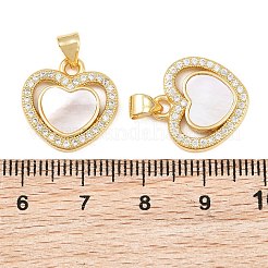 Ciondoli in ottone con micro pavé di zirconi cubici trasparenti e conchiglia bianca.&nbsp;CU-CBA9482-02G-01
