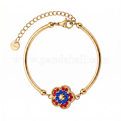 Bracelets à maillons en acier inoxydable 304 bleu Capri et strass rubis en forme de fleur pour femmes&nbsp;WGB5E03-01
