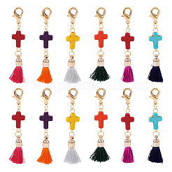 Décoration pendentif turquoise synthétique teint en croix&nbsp;HJEW-TA0001-12