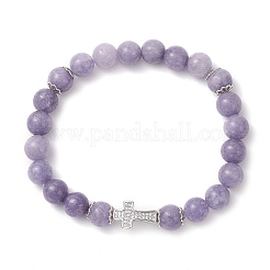 Pulseras elásticas de jade blanco natural teñido de 9 mm con cuentas redondas para mujer&nbsp;BJEW-JB12256-03