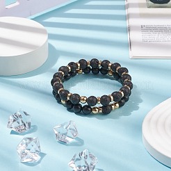 Ensemble de bracelets extensibles en pierre de lave naturelle et bois et hématite synthétique 2 pièces 2 styles&nbsp;BJEW-JB08417
