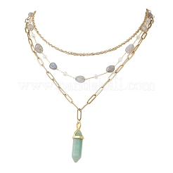 Collier à une couche avec pendentif en forme de balle pointue à double extrémité en aventurine verte naturelle&nbsp;NJEW-JN05477-02