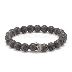 Braccialetti elastici in pietra lavica e howlite in stile 2pz 2 con corona in lega di perline&nbsp;BJEW-JB08317