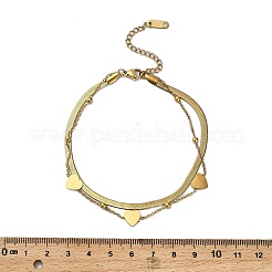 Doppellagige Fußkettchen mit Herzgliederkette aus 304 Edelstahl für Damen&nbsp;AJEW-Q012-01G
