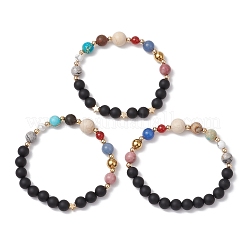 3 pz braccialetti elastici con perline di pietre preziose naturali miste rotonde&nbsp;BJEW-JB11243