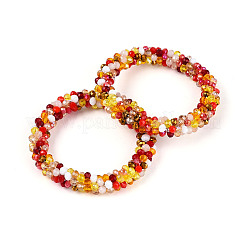 Braccialetti elastici all'uncinetto con perline di vetro&nbsp;BJEW-T016-09F-01