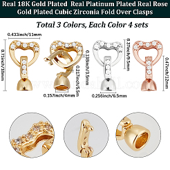 12Sets 3 Farben Messing Micro Pave klare Zirkonia Faltverschlüsse&nbsp;KK-BBC0018-07