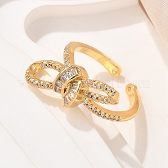 Anillos de dedo de circonita cúbica transparente con micro pavé de latón&nbsp;RJEW-C120-27B-G