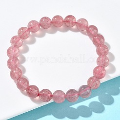 Braccialetti elastici con perline rotonde di quarzo fragola naturale per le donne&nbsp;BJEW-Z158-03G-03