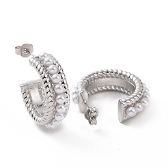 Aretes en forma de c con cuentas de perlas de plástico abs&nbsp;EJEW-G339-04P