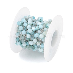 Catena di perline rotonde fatte a mano in acciaio inossidabile 304 e conchiglia colorata&nbsp;CHS-H028-04A-02