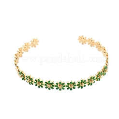 Offene Armreifen aus 304 Edelstahl mit Emaille-Blumenmotiv für Damen&nbsp;BJEW-S152-01G-02