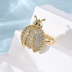 Anillos de puño abiertos ajustables con micropavé de circonita cúbica de latón para mujer&nbsp;RJEW-A072-01C-G