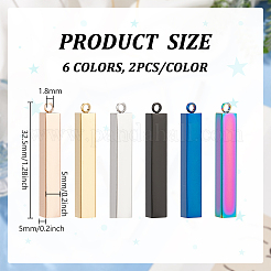 12 Stück 6 Farben 304 Edelstahlanhänger&nbsp;STAS-BC0003-86
