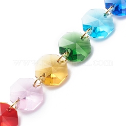 Decorazioni pendenti con perline di vetro ottagonale placcato&nbsp;HJEW-JM00775-01