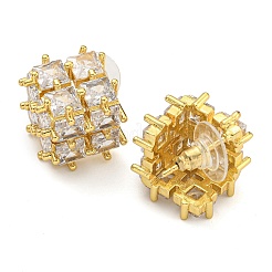 Orecchini a bottone in ottone con zirconi chiari e micro pavè&nbsp;EJEW-B065-01G