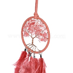 Toile/filet tissé en fer avec des décorations de pendentifs en plumes&nbsp;AJEW-P097-11