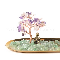 Natürliches Amethyst-Geld und Rosenquarzbaum-Buddha-Skulptur-Set&nbsp;DJEW-G027-19RG-08