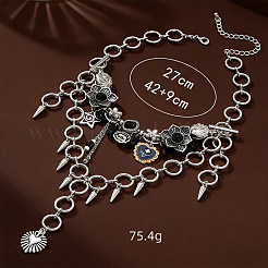 Schmuckset aus gotischer Halskette mit Stacheln aus einer Legierung und Armband mit Anhänger&nbsp;WGBD2FA-01