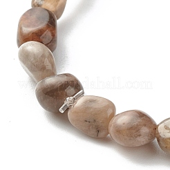 Bracelet extensible de perles de pépites de pierre de soleil noir naturel pour elle&nbsp;BJEW-JB06951-03