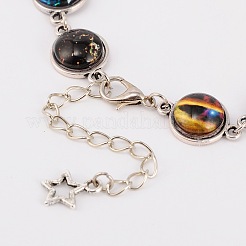 Le style tibétain ciel étoilé alliage de liaison de verre imprimé bracelets&nbsp;X-BJEW-JB01675