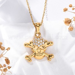 Collares colgantes de calavera con rhinestone de cristal de acero inoxidable 304&nbsp;NJEW-Z057-03B-G