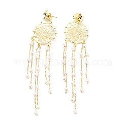 Orecchini pendenti con strass di cristallo e finta perla&nbsp;EJEW-C037-02E-LG