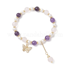 Bracelets à breloques papillon en laiton serties de micro-pavés de zirconiums cubiques transparents&nbsp;BJEW-JB12848