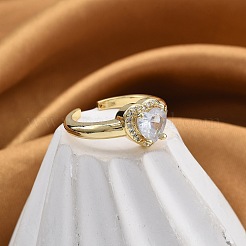 Gestellplattierung Messing Mikropflaster klare Zirkonia Manschettenfingerringe für Frauen&nbsp;RJEW-M028-49G