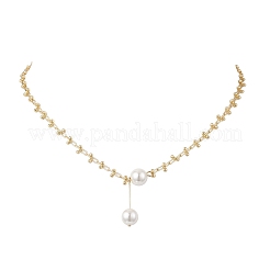 Collares para mujer con colgante de perla blanca redonda en forma de concha y cadena ovalada de latón.&nbsp;NJEW-JN05695