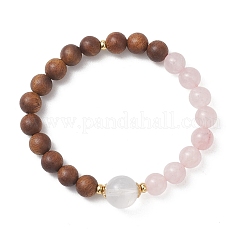 Pulseras elásticas redondas de cuentas de cuarzo rosa natural&nbsp;BJEW-TA00720