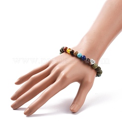 Bracciale elasticizzato in pietre dure miste con perline a cuore in lega&nbsp;BJEW-JB08099
