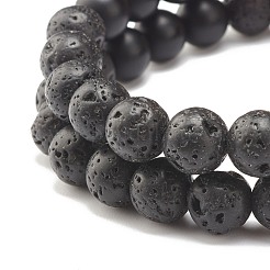 2 pièces 2 couleurs pierre de lave naturelle et bracelets extensibles en pierre noire synthétique sertis de tête de bouddha&nbsp;BJEW-JB07707