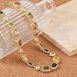 Bunte ovale und rechteckige Tassenkette aus Messing mit Zirkonia für Damen&nbsp;NJEW-M079-05G