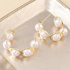 Pendientes de botón de latón con perlas de plástico&nbsp;KK-CBAD851-37G