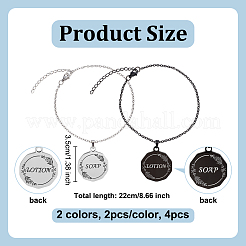 4 pièce 2 couleurs en acier inoxydable 304 plat rond avec décorations pendentif mot&nbsp;HJEW-OC00264