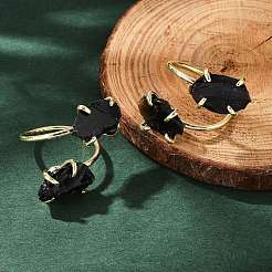 Bagues manchette en obsidienne naturelle&nbsp;RJEW-B122-02G-05